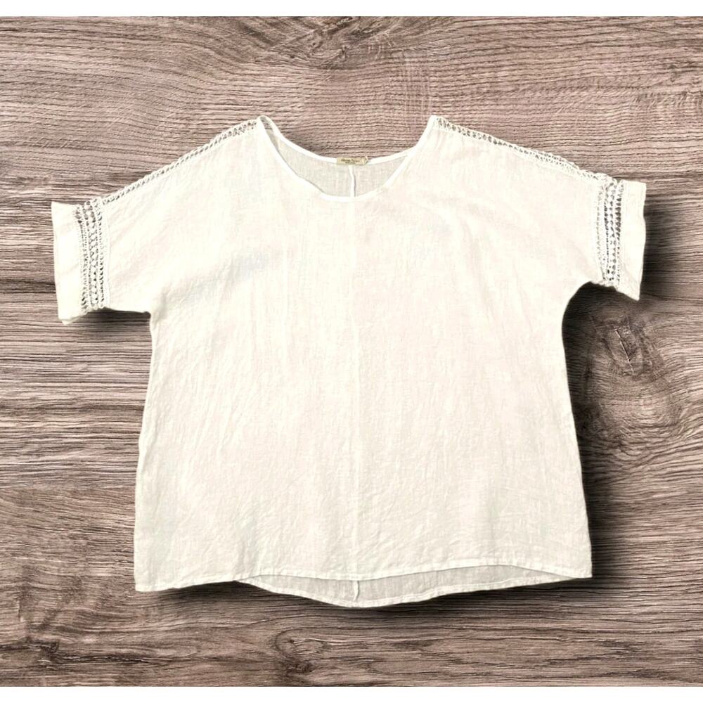 White Women's Crochet Sleeve Linen Top